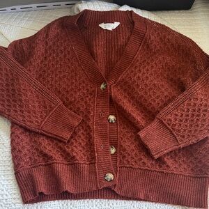 Market & Spruce Rust Red Textured Button-Front Cardigan